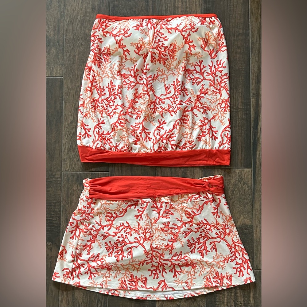 Alex Marie Two Piece Swim Bandeau Top w/ Matching Swim Skirt Sz 12